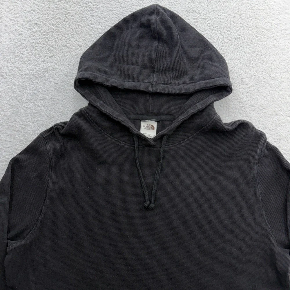 The North Face Mens Black Waffle Knit Thermal Pullover Hoodie XL